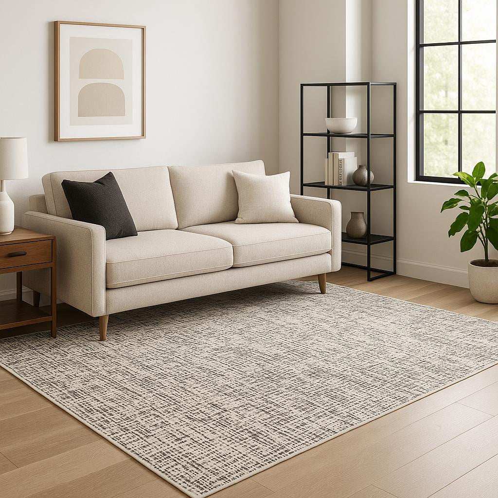 5' X 8' Ivory Grey Charcoal Brown And Beige Abstract Power Loom Stain Resistant Area Rug - Homeroots - Flyclothing LLC