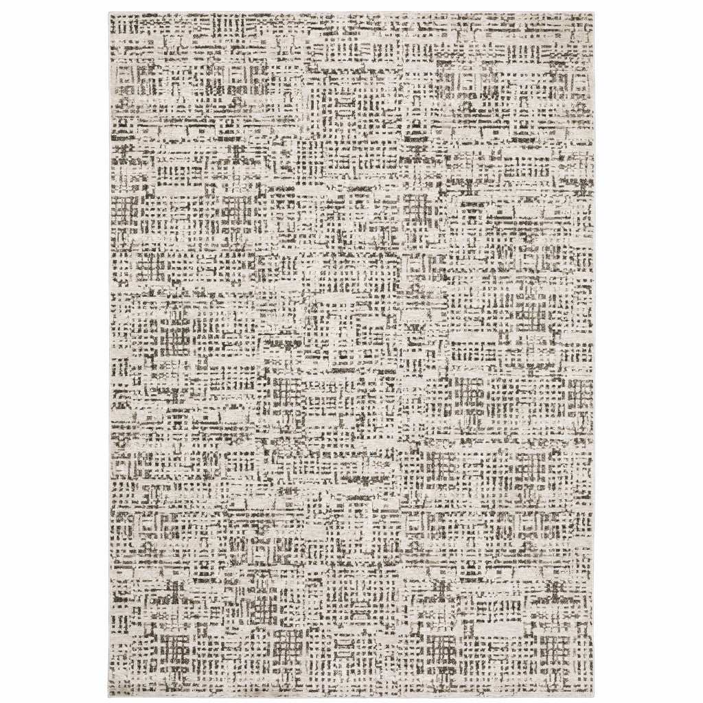 8' X 11' Ivory Grey Charcoal Brown And Beige Abstract Power Loom Stain Resistant Area Rug - Homeroots - Flyclothing LLC