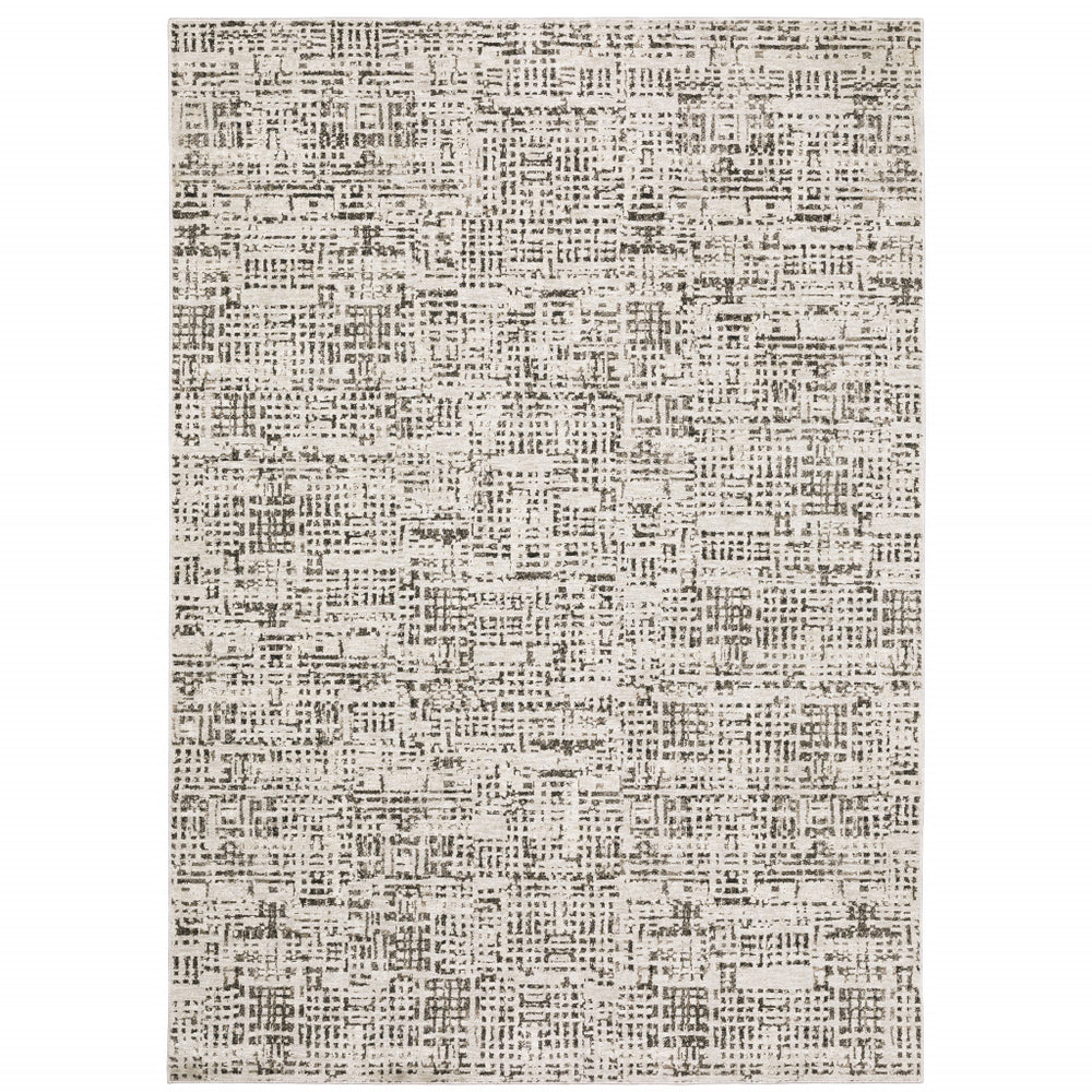 10' X 13' Ivory Grey Charcoal Brown And Beige Abstract Power Loom Stain Resistant Area Rug - Homeroots