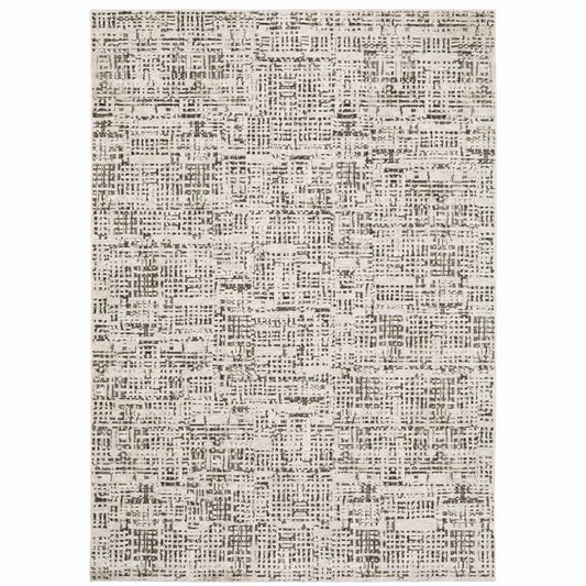 10' X 13' Ivory Grey Charcoal Brown And Beige Abstract Power Loom Stain Resistant Area Rug - Homeroots - Flyclothing LLC