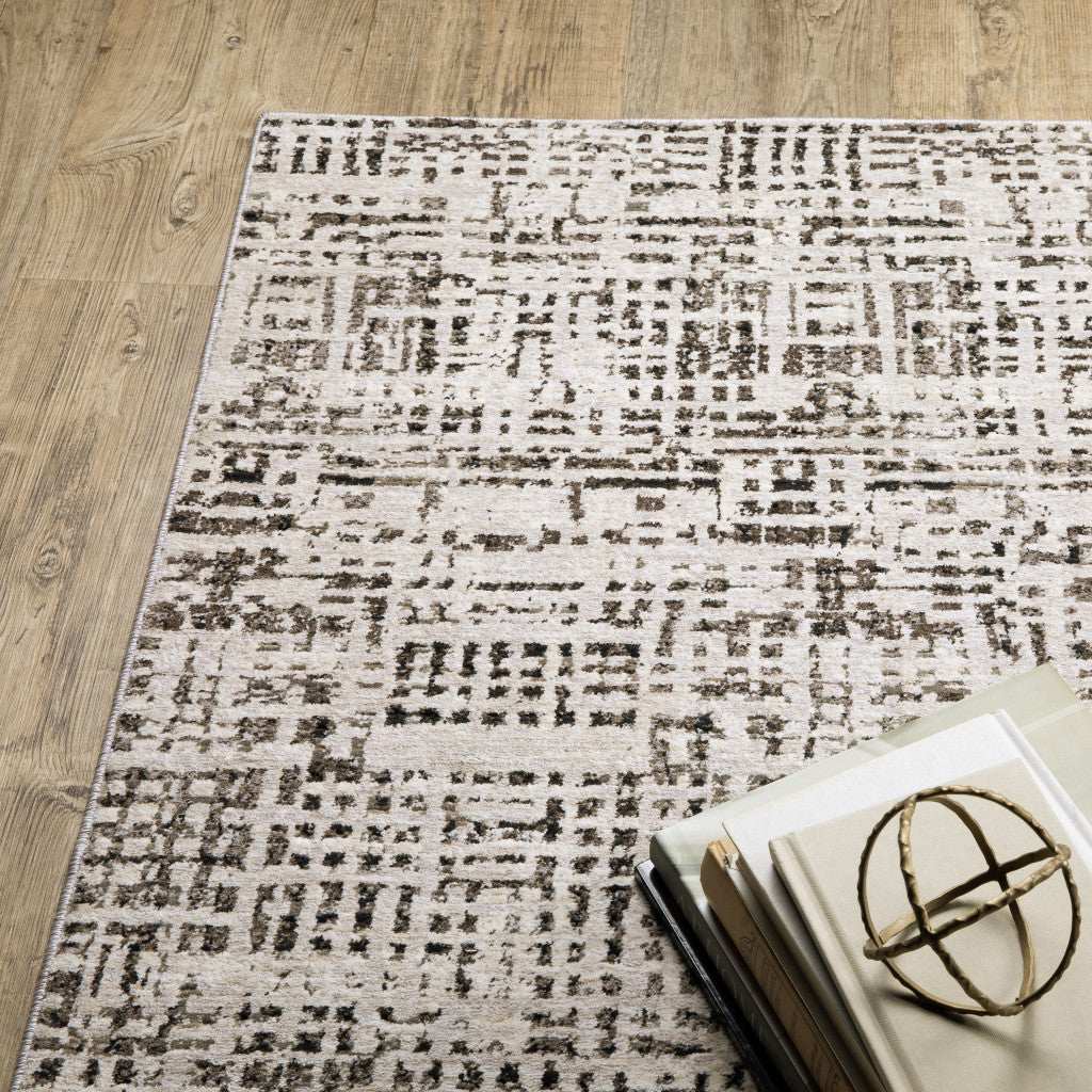 10' X 13' Ivory Grey Charcoal Brown And Beige Abstract Power Loom Stain Resistant Area Rug - Homeroots - Flyclothing LLC