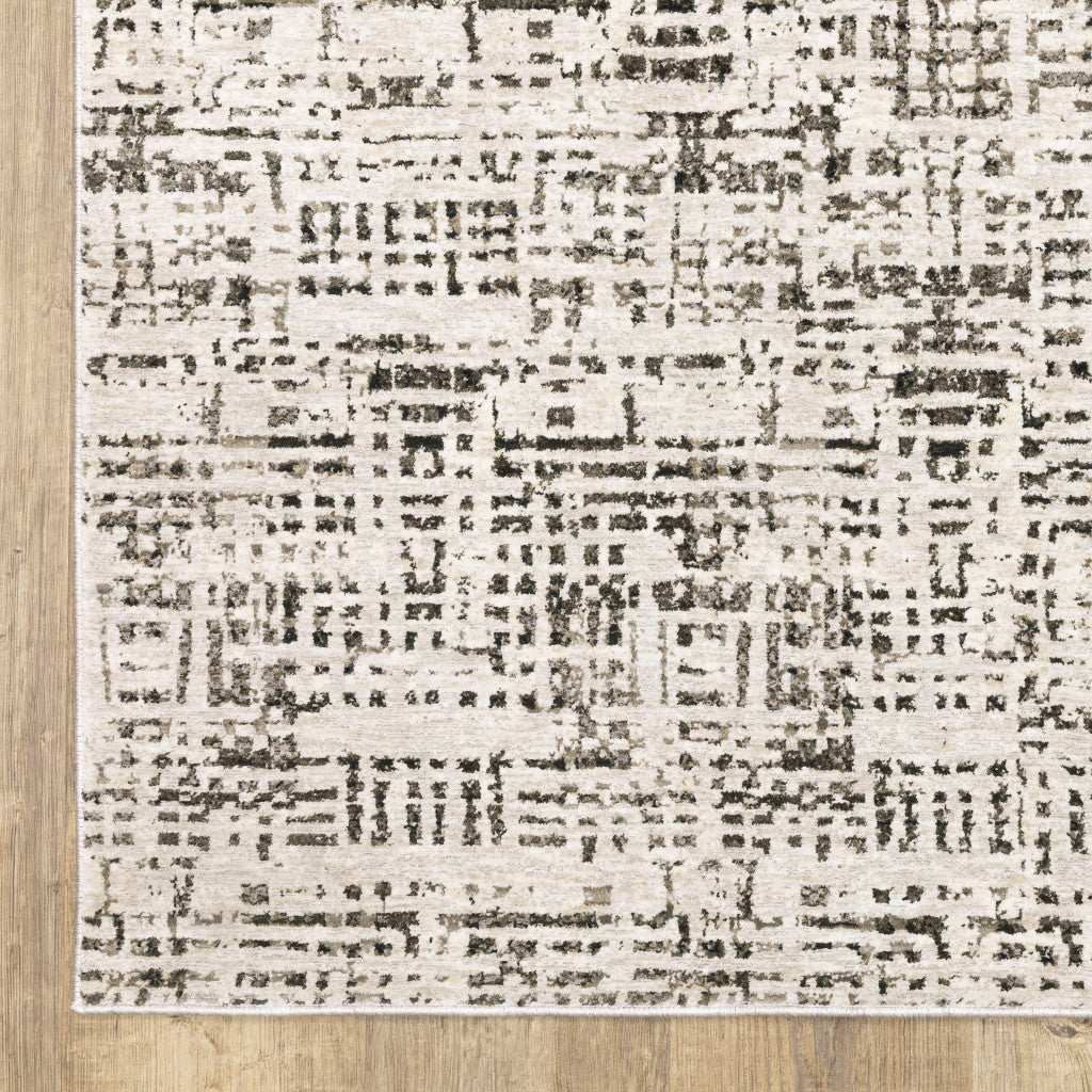 10' X 13' Ivory Grey Charcoal Brown And Beige Abstract Power Loom Stain Resistant Area Rug - Homeroots - Flyclothing LLC