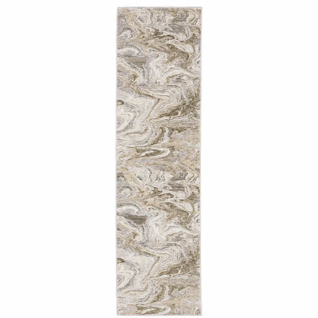 2' X 8' Ivory Tan Beige Grey And Brown Abstract Power Loom Stain Resistant Runner Rug - Homeroots - Flyclothing LLC