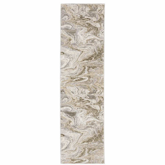 2' X 8' Ivory Tan Beige Grey And Brown Abstract Power Loom Stain Resistant Runner Rug - Homeroots - Flyclothing LLC