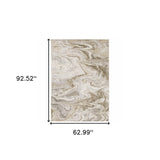 5' X 8' Ivory Tan Beige Grey And Brown Abstract Power Loom Stain Resistant Area Rug