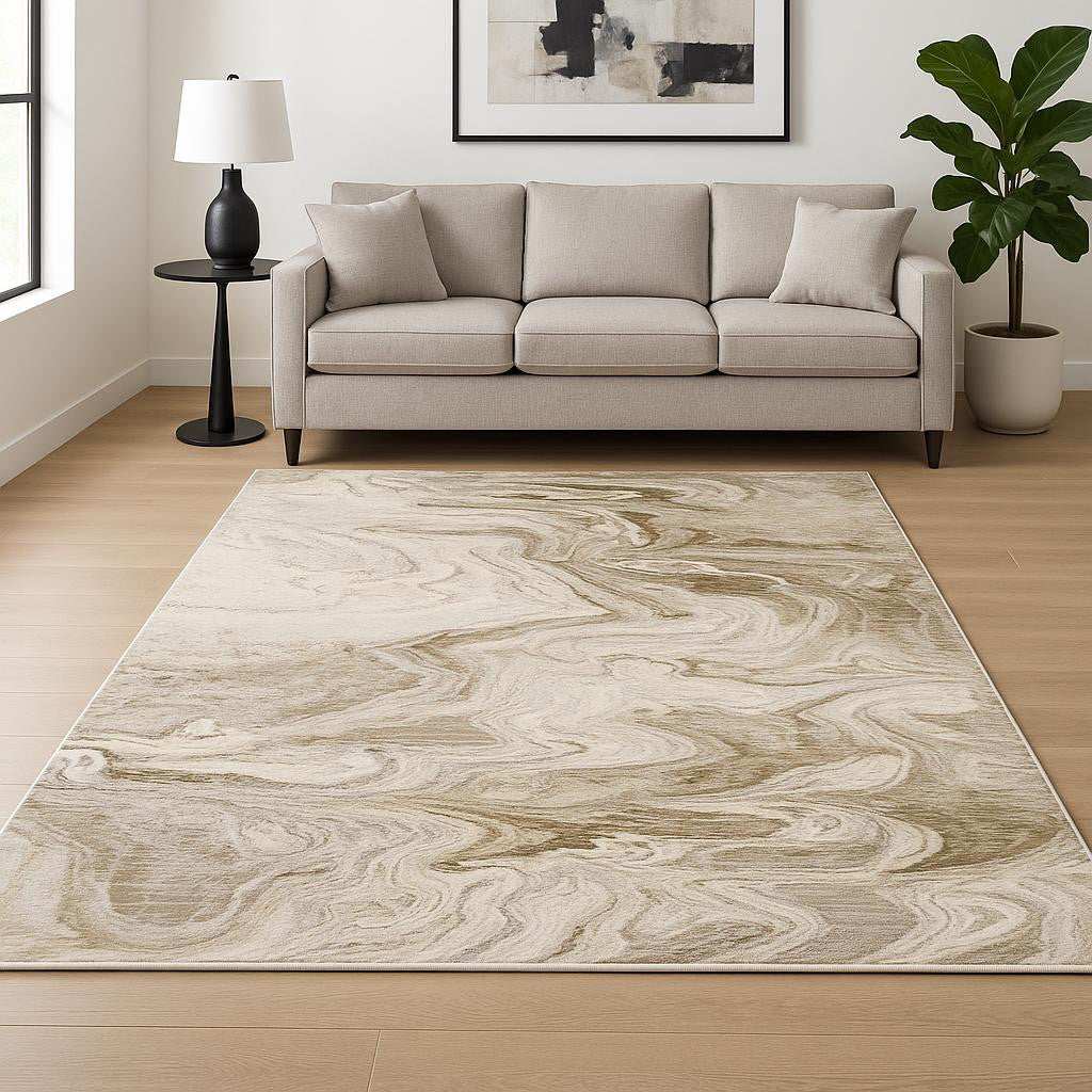 6' X 9' Beige And Ivory Abstract Power Loom Stain Resistant Area Rug - Homeroots - Flyclothing LLC