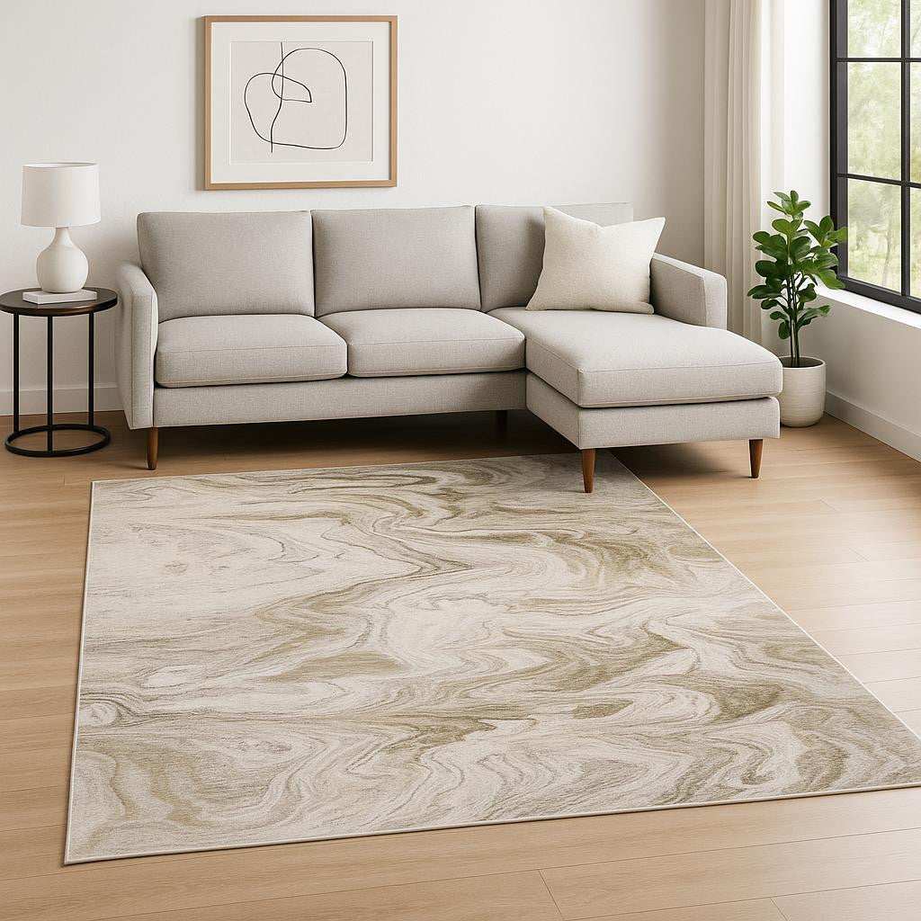 8' X 11' Ivory Tan Beige Grey And Brown Abstract Power Loom Stain Resistant Area Rug - Homeroots - Flyclothing LLC