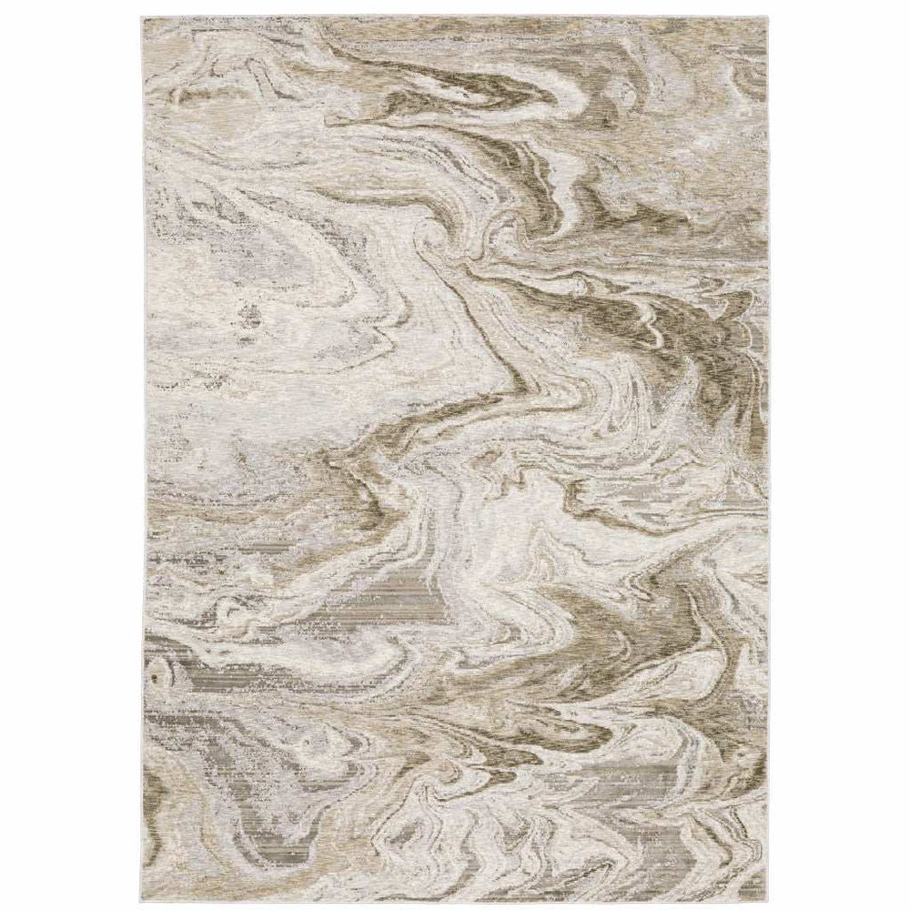 8' X 11' Ivory Tan Beige Grey And Brown Abstract Power Loom Stain Resistant Area Rug - Homeroots - Flyclothing LLC