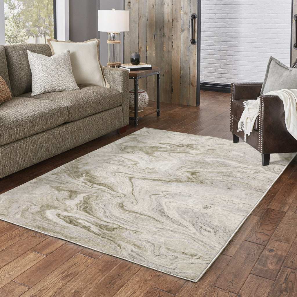 10' X 13' Ivory Tan Beige Grey And Brown Abstract Power Loom Stain Resistant Area Rug - Homeroots - Flyclothing LLC