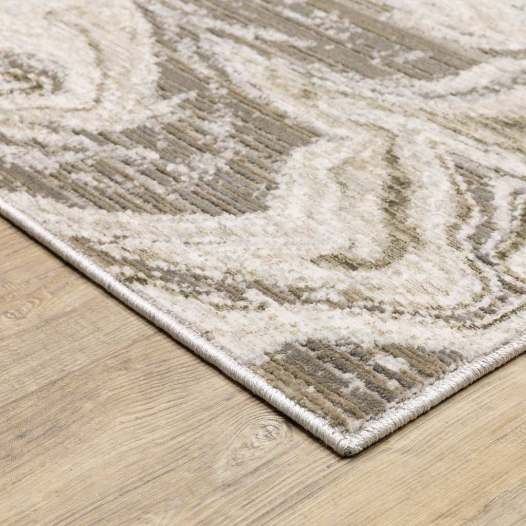 10' X 13' Ivory Tan Beige Grey And Brown Abstract Power Loom Stain Resistant Area Rug - Homeroots - Flyclothing LLC