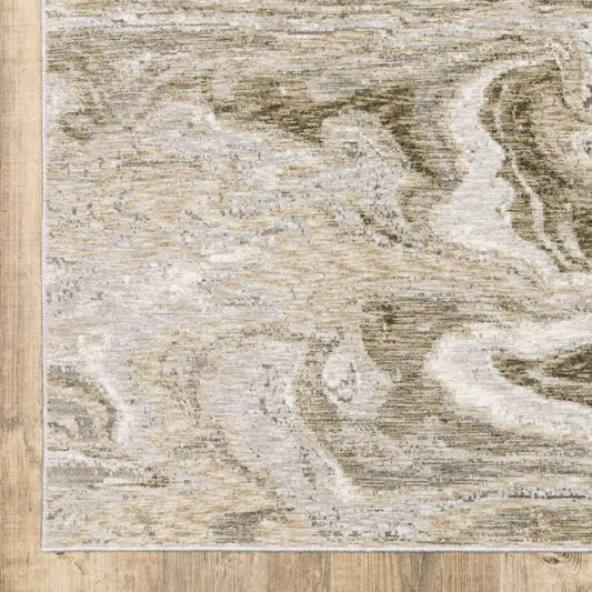 10' X 13' Ivory Tan Beige Grey And Brown Abstract Power Loom Stain Resistant Area Rug - Homeroots - Flyclothing LLC