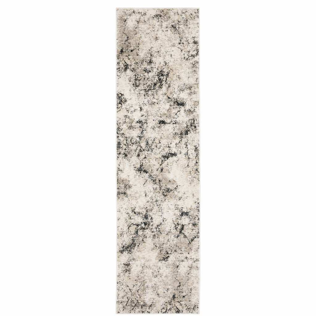 2' X 8' Ivory Grey Black Beige And Tan Abstract Power Loom Stain Resistant Runner Rug - Homeroots - Flyclothing LLC