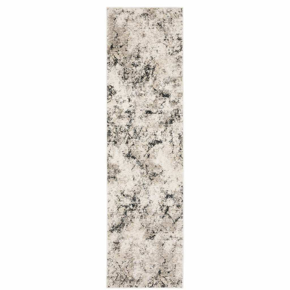 2' X 8' Ivory Grey Black Beige And Tan Abstract Power Loom Stain Resistant Runner Rug - Homeroots - Flyclothing LLC