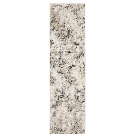 2' X 8' Ivory Grey Black Beige And Tan Abstract Power Loom Stain Resistant Runner Rug - Homeroots - Flyclothing LLC