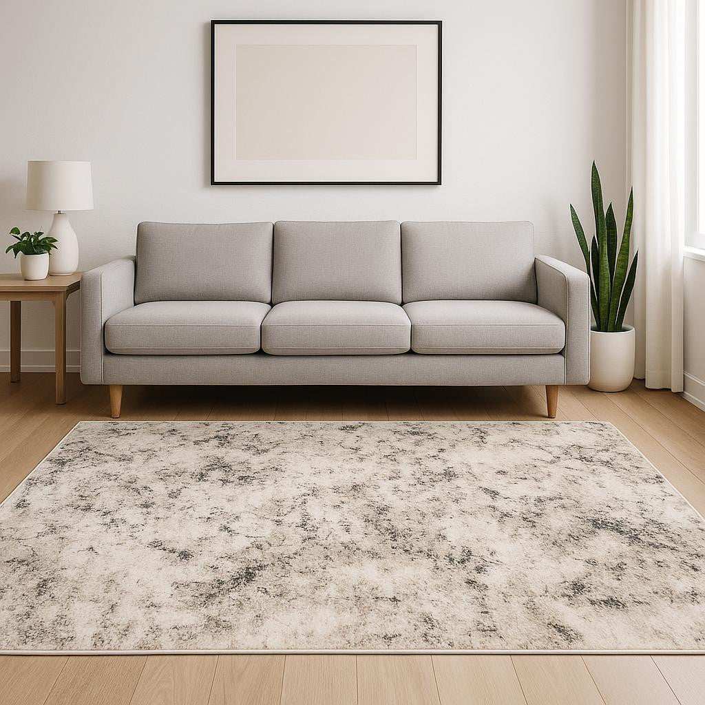 5' X 8' Ivory Grey Black Beige And Tan Abstract Power Loom Stain Resistant Area Rug - Homeroots - Flyclothing LLC