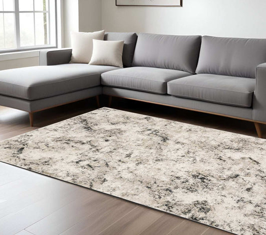 8' X 11' Ivory Grey Black Beige And Tan Abstract Power Loom Stain Resistant Area Rug - Homeroots - Flyclothing LLC