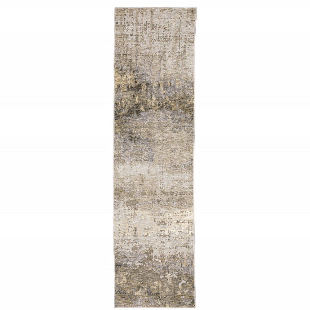 2' X 8' Beige Grey Ivory Tan And Brown Abstract Power Loom Stain Resistant Runner Rug - Homeroots