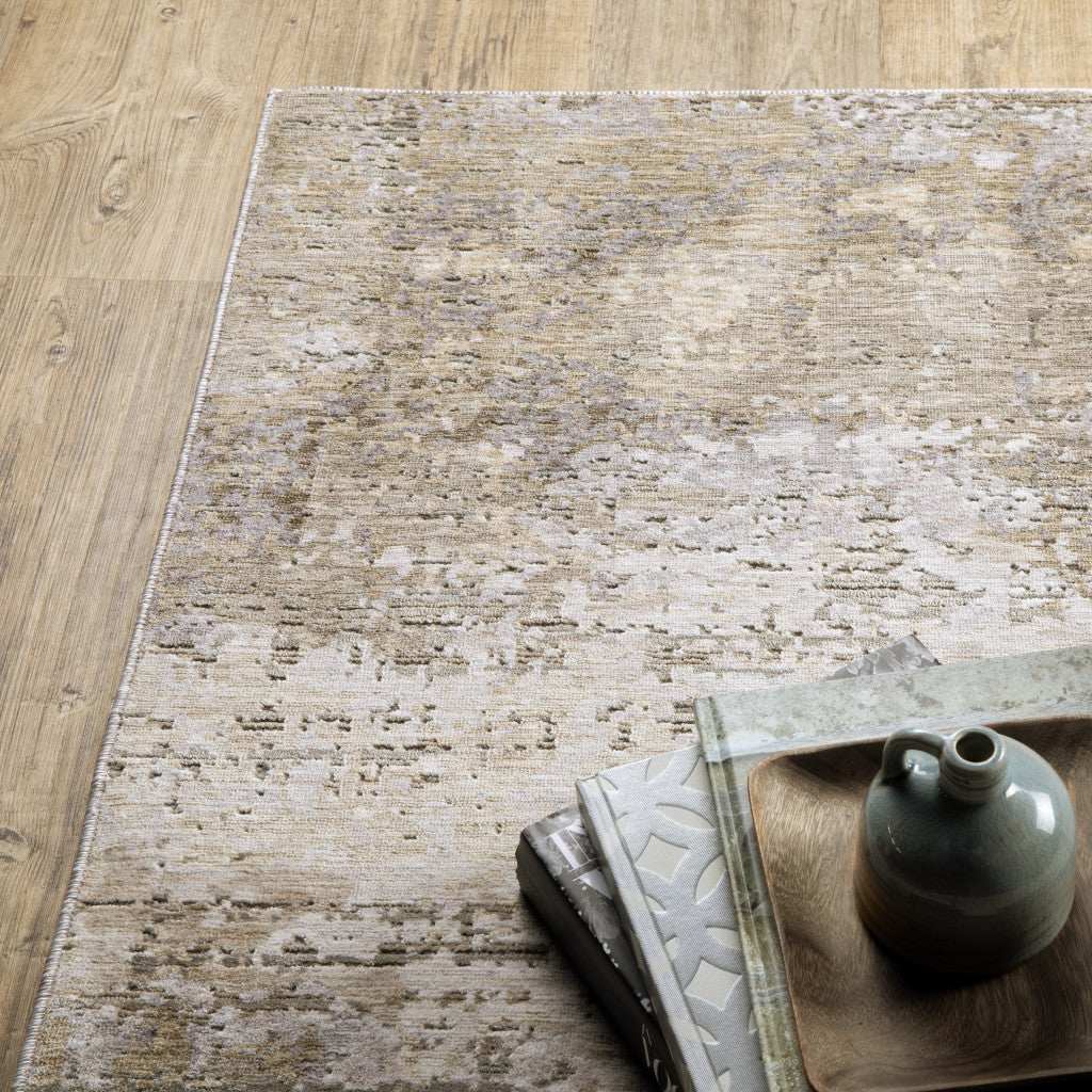 2' X 8' Beige Grey Ivory Tan And Brown Abstract Power Loom Stain Resistant Runner Rug - Homeroots - Flyclothing LLC