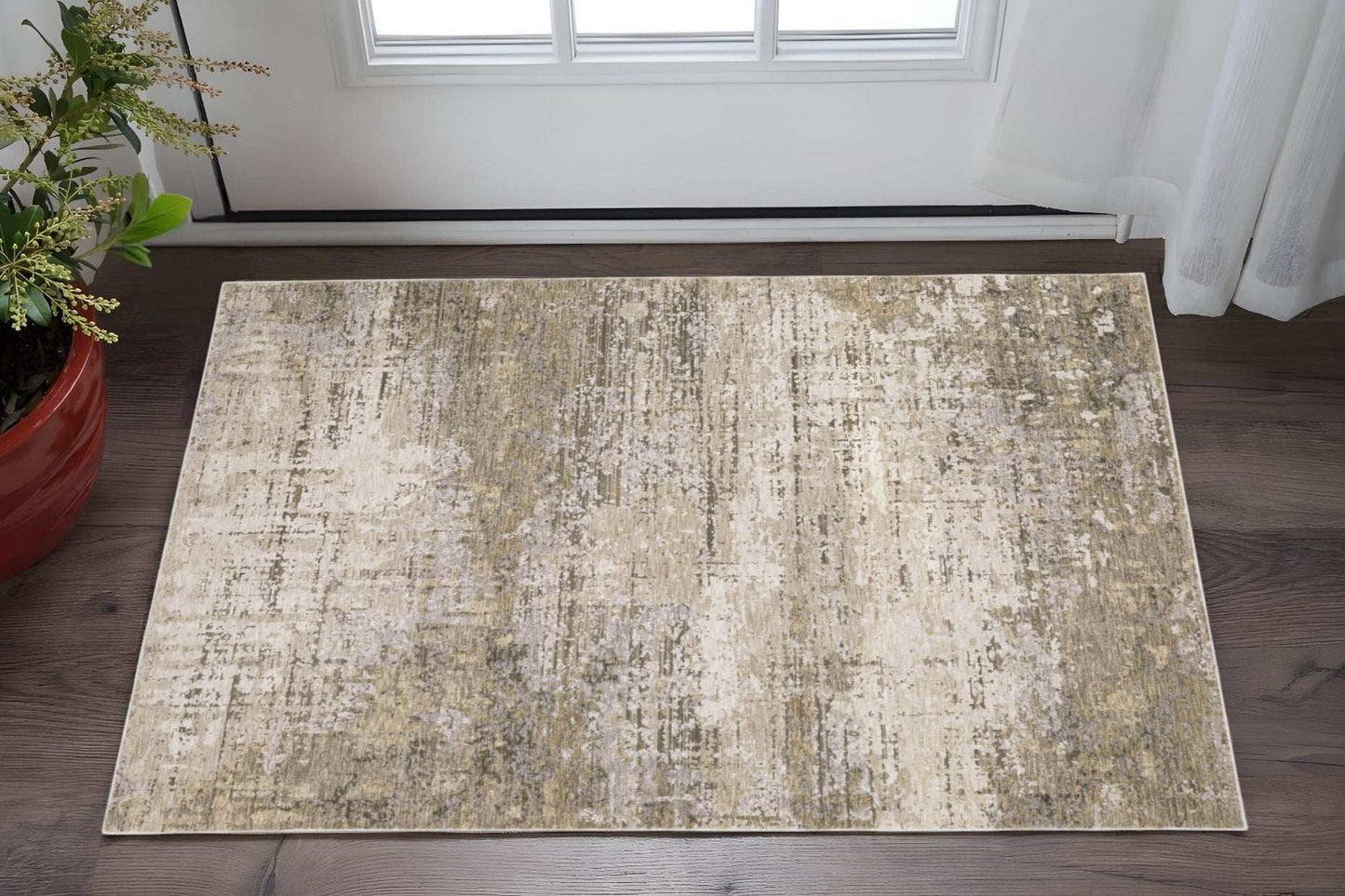 3' X 5' Beige Grey Ivory Tan And Brown Abstract Power Loom Stain Resistant Area Rug - Homeroots - Flyclothing LLC