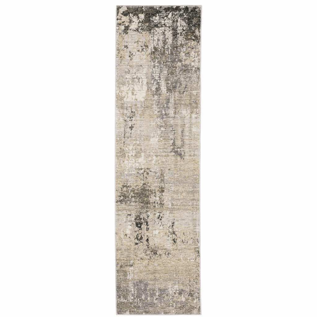 2' X 8' Beige Grey Ivory Tan And Brown Abstract Power Loom Stain Resistant Runner Rug - Homeroots - Flyclothing LLC