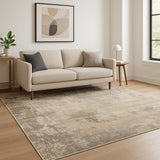 5' X 8' Beige Grey Ivory Tan And Brown Abstract Power Loom Stain Resistant Area Rug