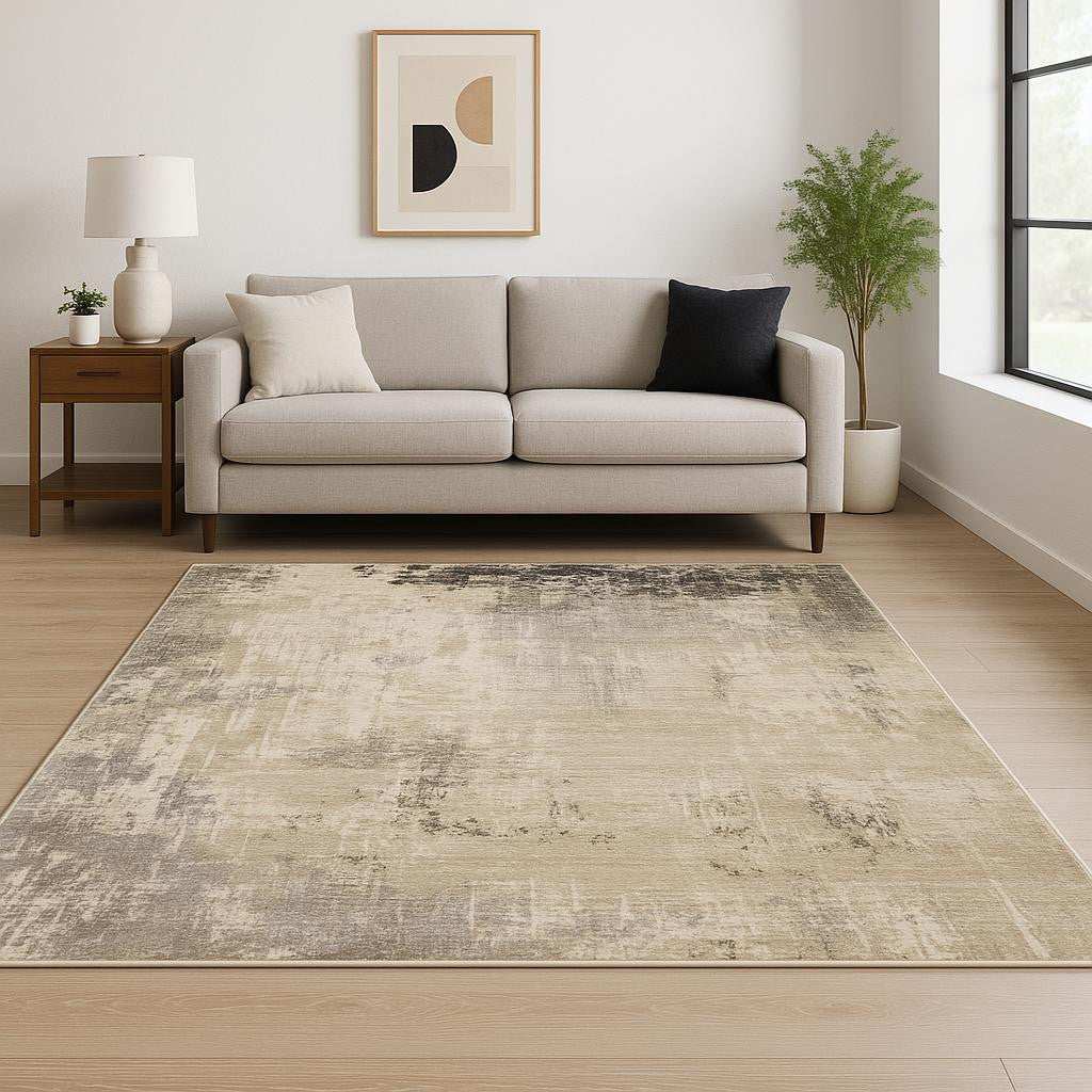 6' X 9' Beige Grey Ivory Tan And Brown Abstract Power Loom Stain Resistant Area Rug - Homeroots - Flyclothing LLC