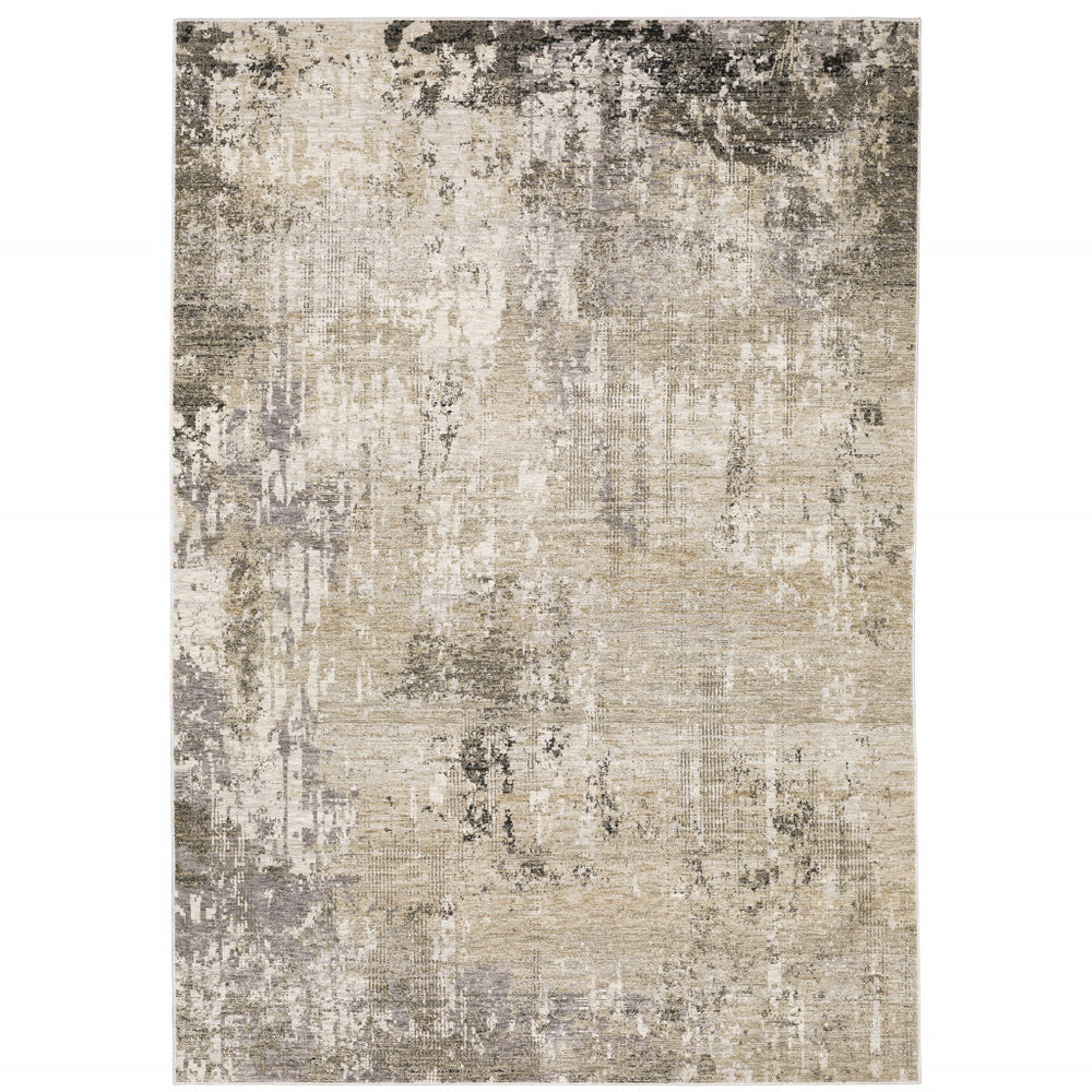 10' X 13' Beige Grey Ivory Tan And Brown Abstract Power Loom Stain Resistant Area Rug - Homeroots