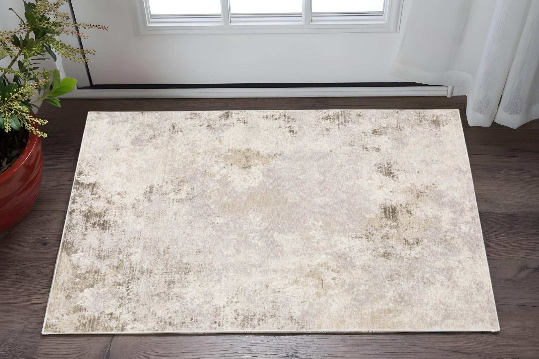 3' X 5' Beige Ivory Tan Grey And Brown Abstract Power Loom Stain Resistant Area Rug - Homeroots - Flyclothing LLC