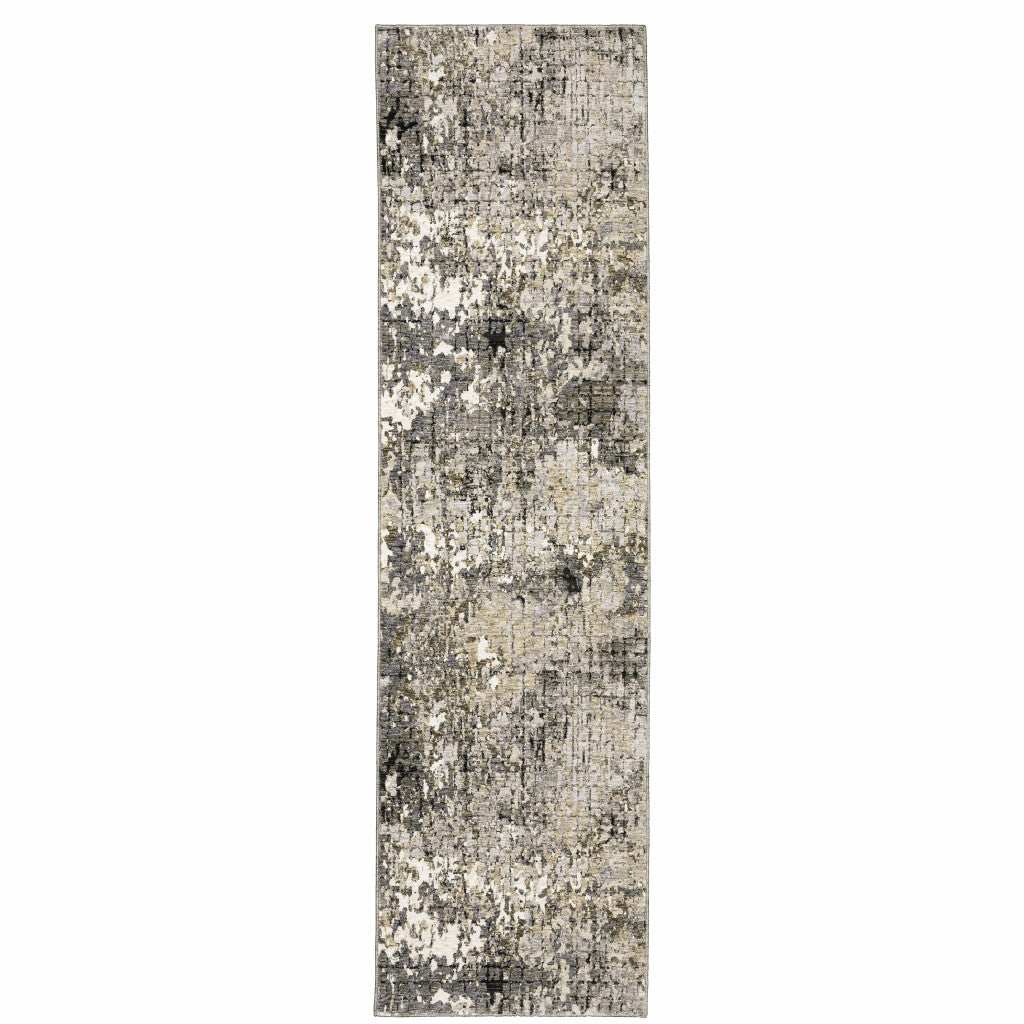 2' X 8' Grey Ivory Beige Charcoal Black Tan And Brown Abstract Power Loom Stain Resistant Runner Rug - Homeroots - Flyclothing LLC