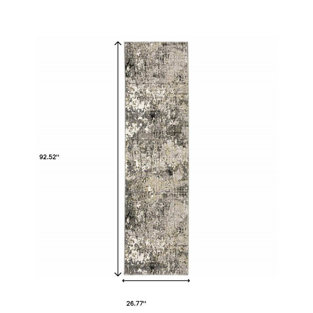 2' X 8' Grey Ivory Beige Charcoal Black Tan And Brown Abstract Power Loom Stain Resistant Runner Rug - Homeroots - Flyclothing LLC