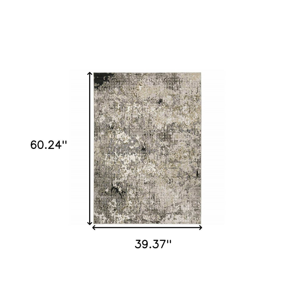 3' X 5' Grey Ivory Beige Charcoal Black Tan And Brown Abstract Power Loom Stain Resistant Area Rug - Homeroots - Flyclothing LLC