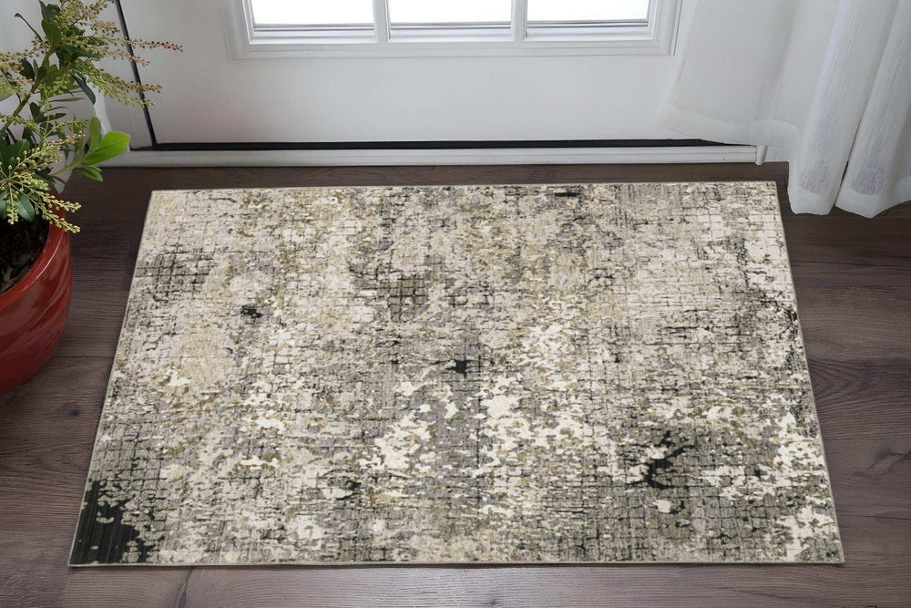 3' X 5' Grey Ivory Beige Charcoal Black Tan And Brown Abstract Power Loom Stain Resistant Area Rug - Homeroots - Flyclothing LLC