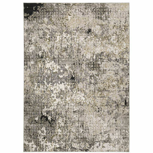 3' X 5' Grey Ivory Beige Charcoal Black Tan And Brown Abstract Power Loom Stain Resistant Area Rug - Homeroots - Flyclothing LLC