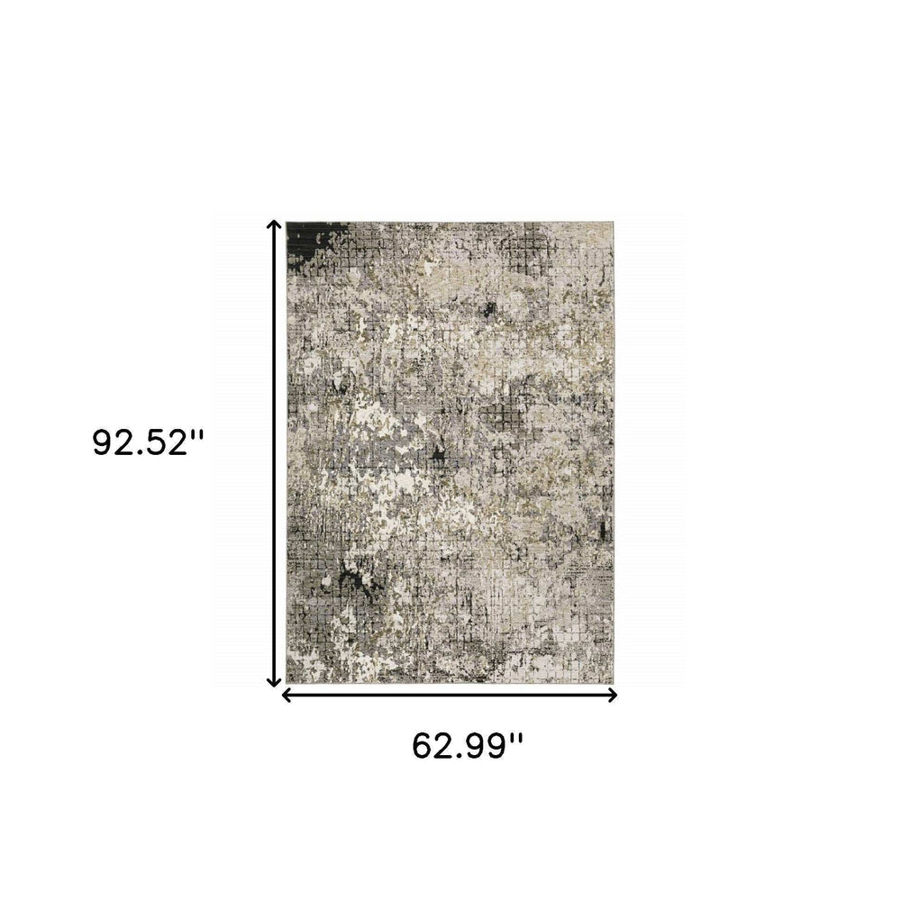5' X 8' Grey Ivory Beige Charcoal Black Tan And Brown Abstract Power Loom Stain Resistant Area Rug - Homeroots - Flyclothing LLC