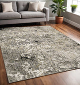 5' X 8' Grey Ivory Beige Charcoal Black Tan And Brown Abstract Power Loom Stain Resistant Area Rug - Homeroots - Flyclothing LLC