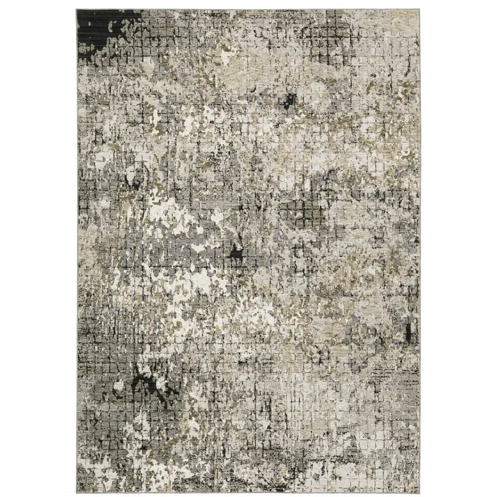 8' X 11' Grey Ivory Beige Charcoal Black Tan And Brown Abstract Power Loom Stain Resistant Area Rug - Homeroots - Flyclothing LLC