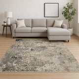 8' X 11' Grey Ivory Beige Charcoal Black Tan And Brown Abstract Power Loom Stain Resistant Area Rug - Homeroots - Flyclothing LLC