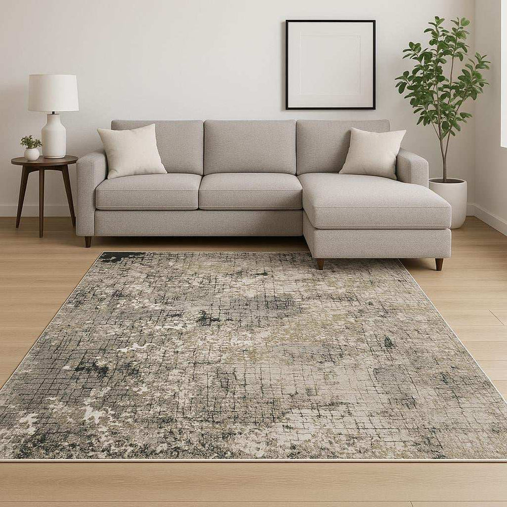 8' X 11' Grey Ivory Beige Charcoal Black Tan And Brown Abstract Power Loom Stain Resistant Area Rug - Homeroots - Flyclothing LLC