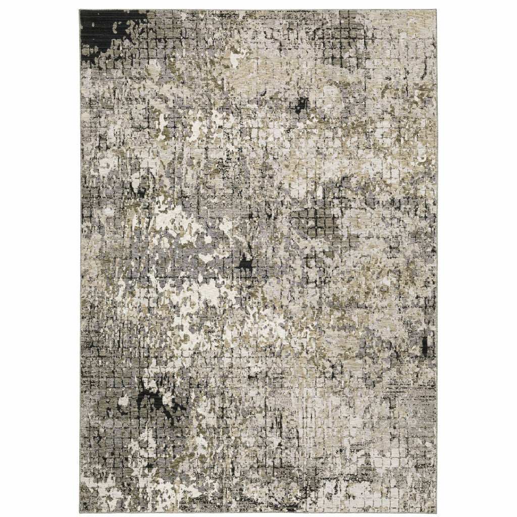 10' X 13' Grey Ivory Beige Charcoal Black Tan And Brown Abstract Power Loom Stain Resistant Area Rug - Homeroots - Flyclothing LLC