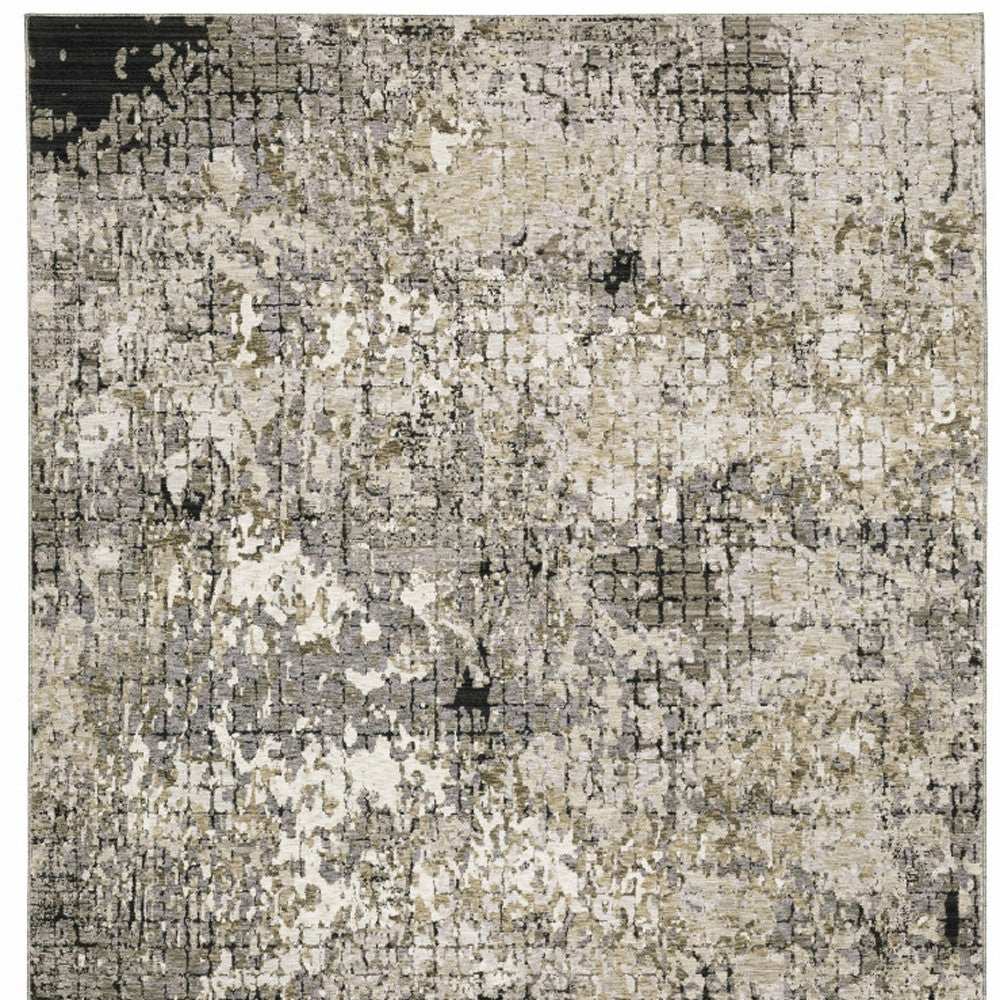10' X 13' Grey Ivory Beige Charcoal Black Tan And Brown Abstract Power Loom Stain Resistant Area Rug - Homeroots - Flyclothing LLC