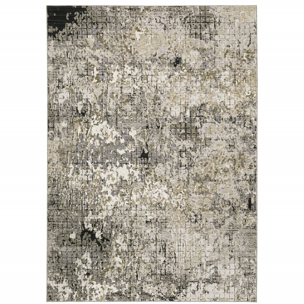 10' X 13' Grey Ivory Beige Charcoal Black Tan And Brown Abstract Power Loom Stain Resistant Area Rug - Homeroots