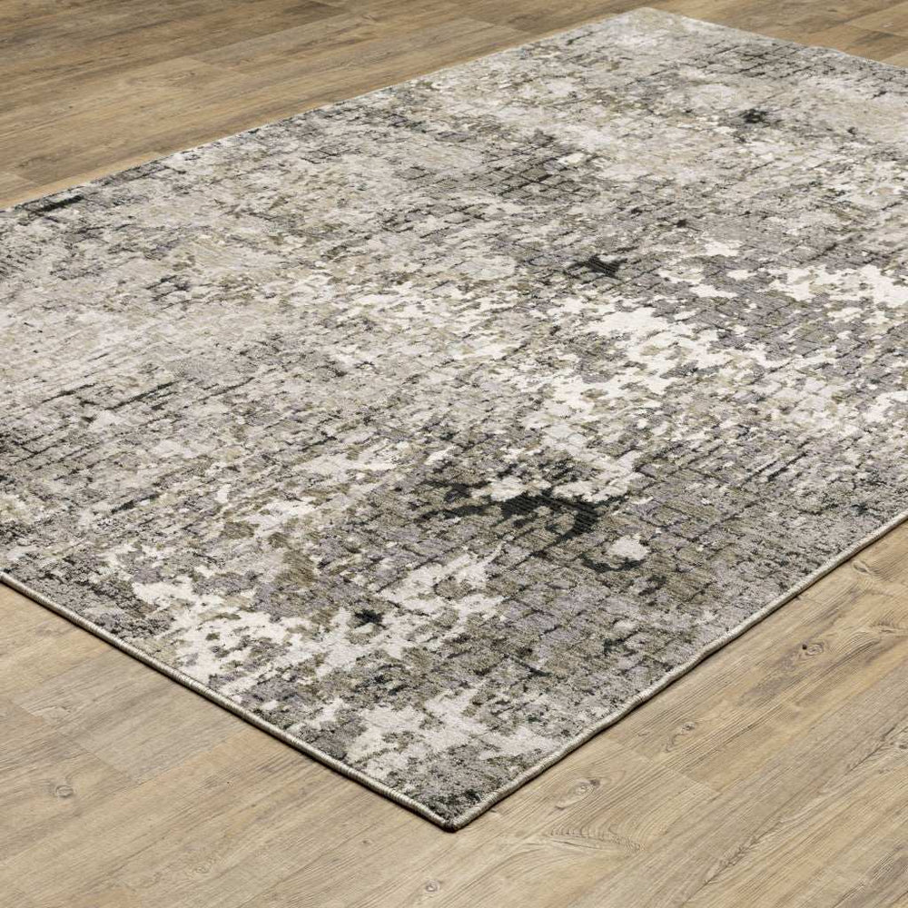 10' X 13' Grey Ivory Beige Charcoal Black Tan And Brown Abstract Power Loom Stain Resistant Area Rug - Homeroots - Flyclothing LLC
