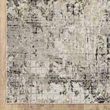 10' X 13' Grey Ivory Beige Charcoal Black Tan And Brown Abstract Power Loom Stain Resistant Area Rug