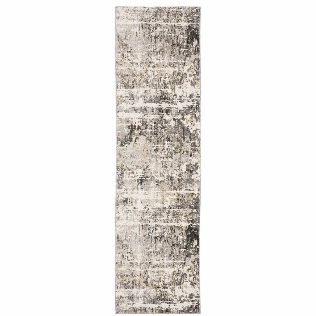 2' X 8' Grey Ivory Beige Charcoal Black Tan And Brown Abstract Power Loom Stain Resistant Runner Rug - Homeroots - Flyclothing LLC