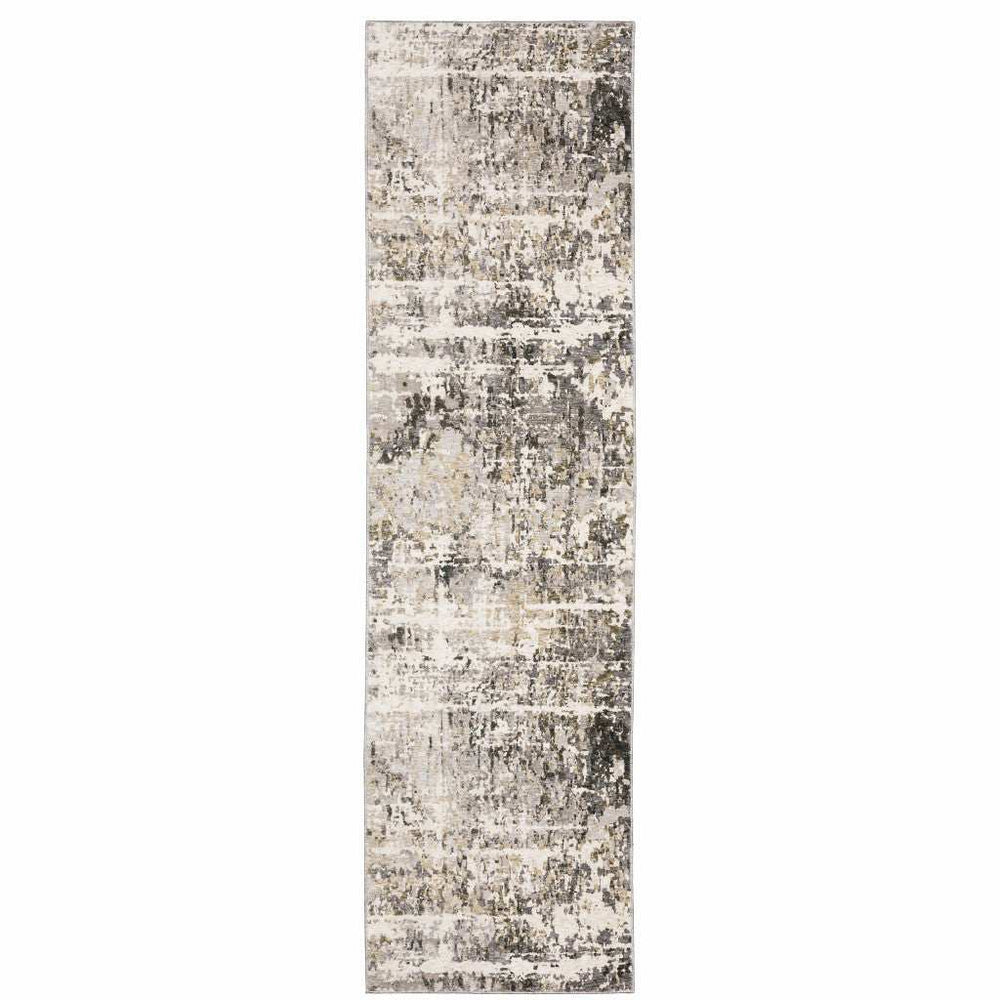 2' X 8' Grey Ivory Beige Charcoal Black Tan And Brown Abstract Power Loom Stain Resistant Runner Rug - Homeroots - Flyclothing LLC