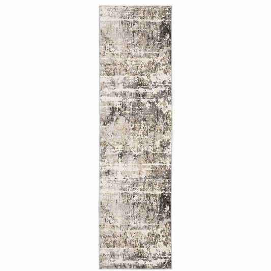 2' X 8' Grey Ivory Beige Charcoal Black Tan And Brown Abstract Power Loom Stain Resistant Runner Rug - Homeroots - Flyclothing LLC