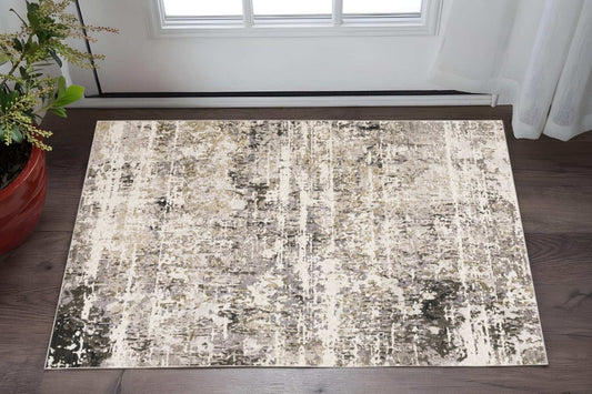3' X 5' Grey Ivory Beige Charcoal Black Tan And Brown Abstract Power Loom Stain Resistant Area Rug - Homeroots - Flyclothing LLC