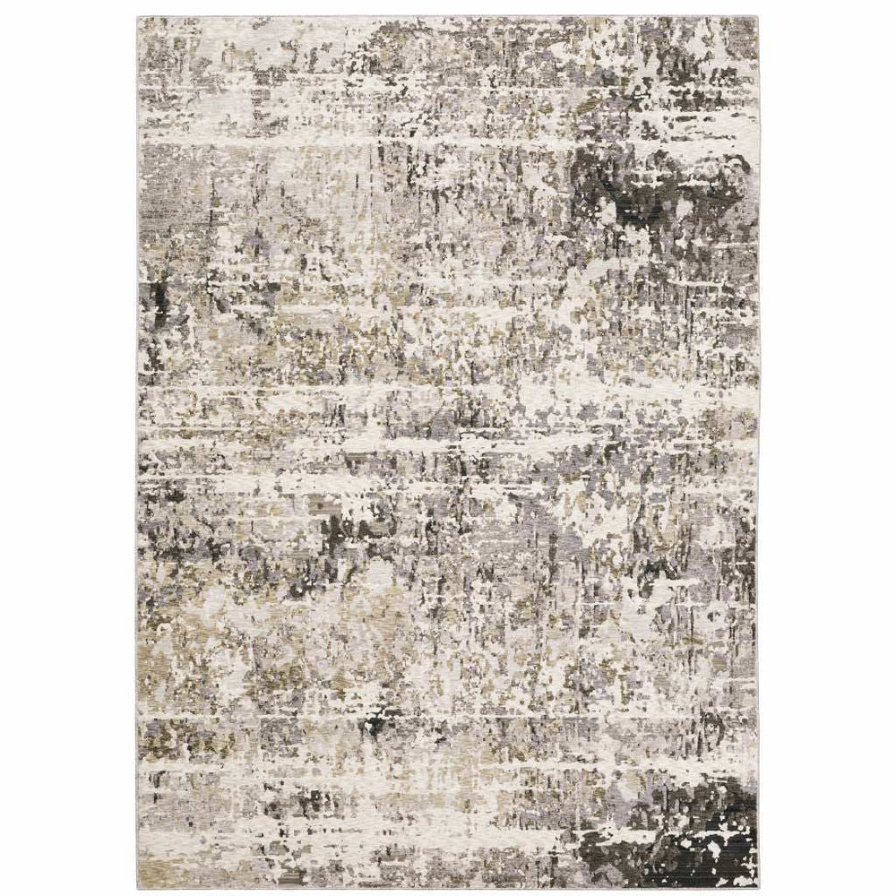 3' X 5' Grey Ivory Beige Charcoal Black Tan And Brown Abstract Power Loom Stain Resistant Area Rug - Homeroots - Flyclothing LLC