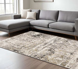 8' X 11' Grey Ivory Beige Charcoal Black Tan And Brown Abstract Power Loom Stain Resistant Area Rug - Homeroots - Flyclothing LLC