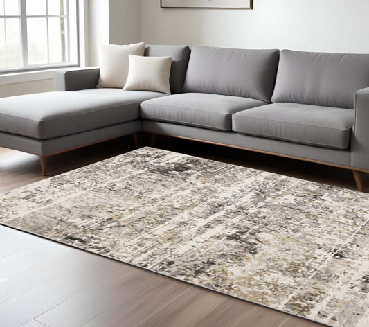 8' X 11' Grey Ivory Beige Charcoal Black Tan And Brown Abstract Power Loom Stain Resistant Area Rug - Homeroots - Flyclothing LLC